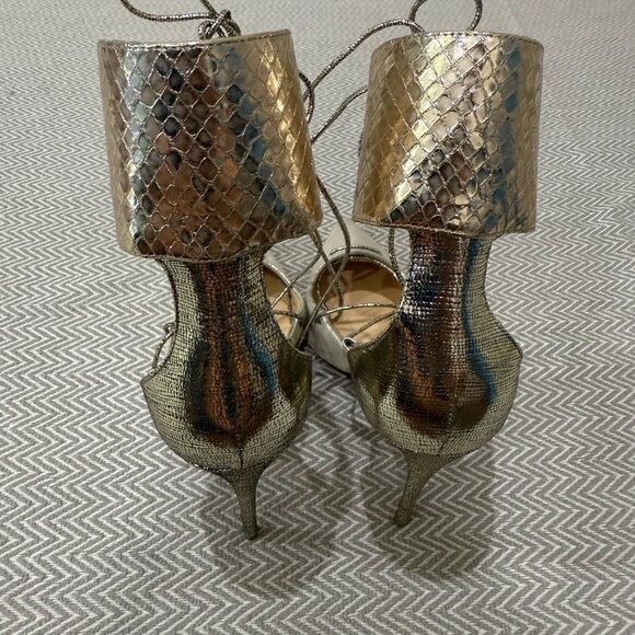 Christian Louboutin Cord Ankle  100mm Gold Lace-Up Heels Size 7.5 - Picture 10 of 15